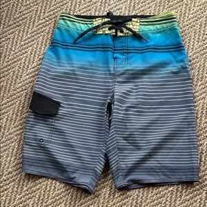 Hang Ten Men's Gradient Blue & Gray Striped Board Shorts
